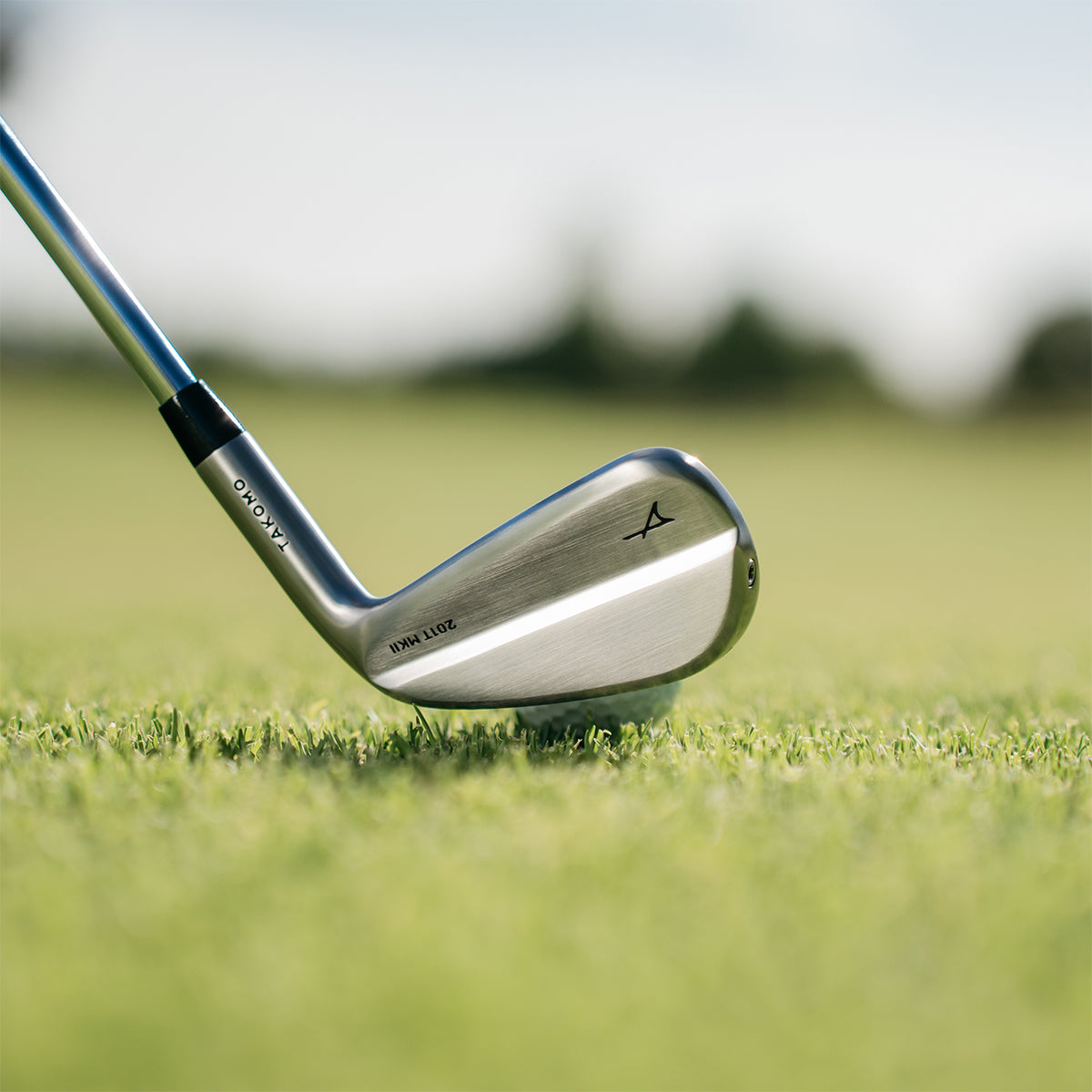 Golf club on a green golf course with a blurred background