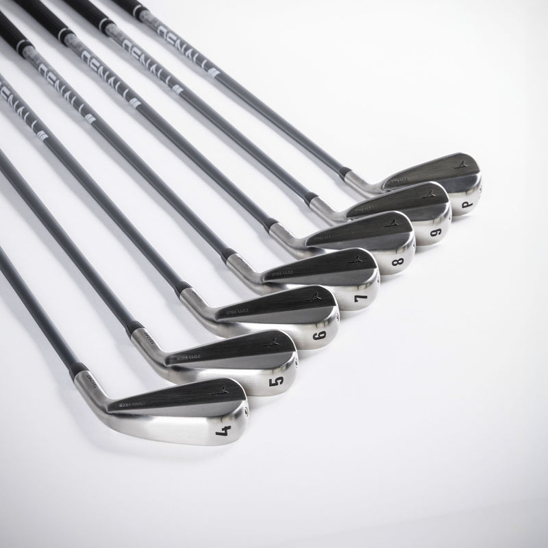Close-up of Takomo 201T MKII Golf Iron Set on a white background.