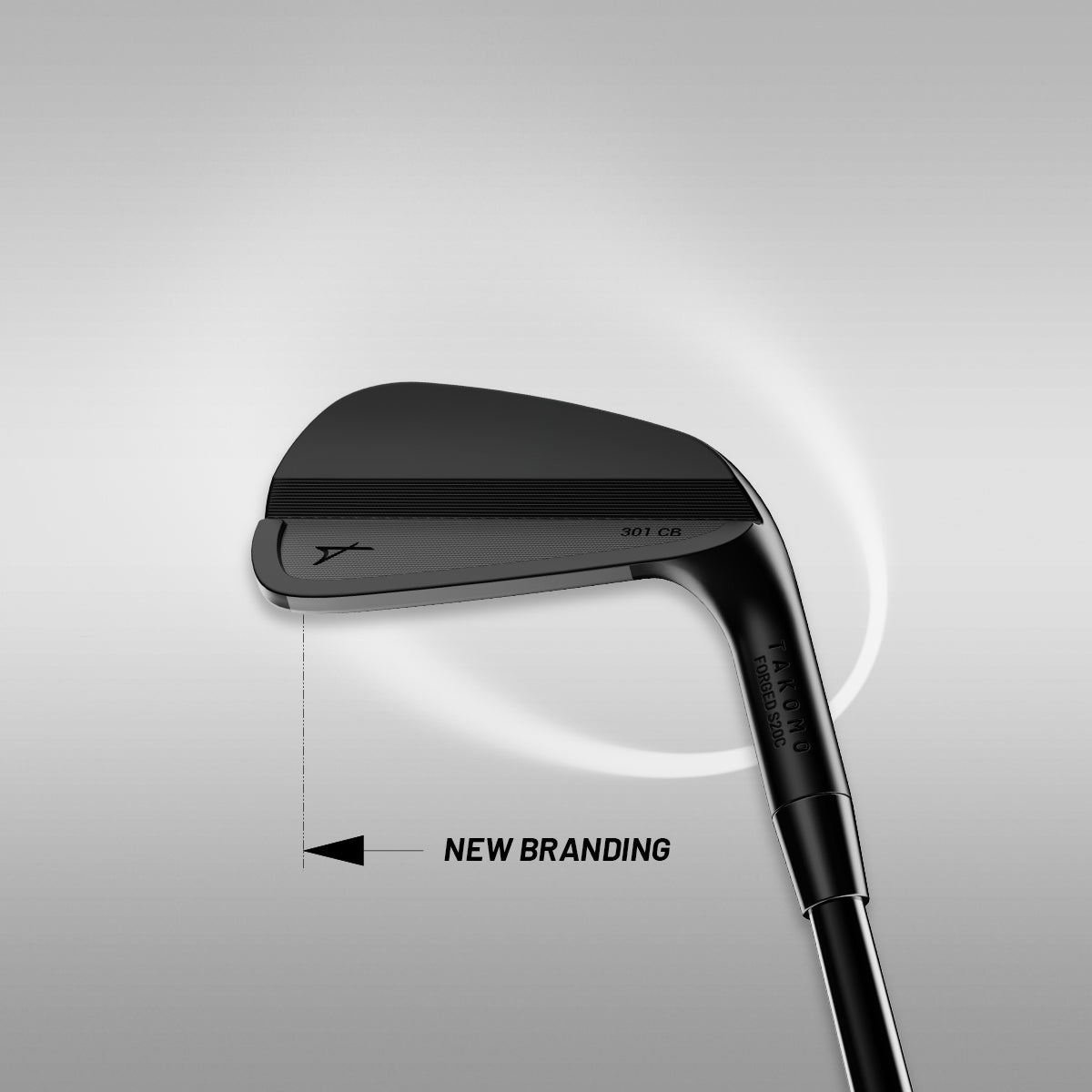 Iron 301 CB club head with new branding label on a gray background