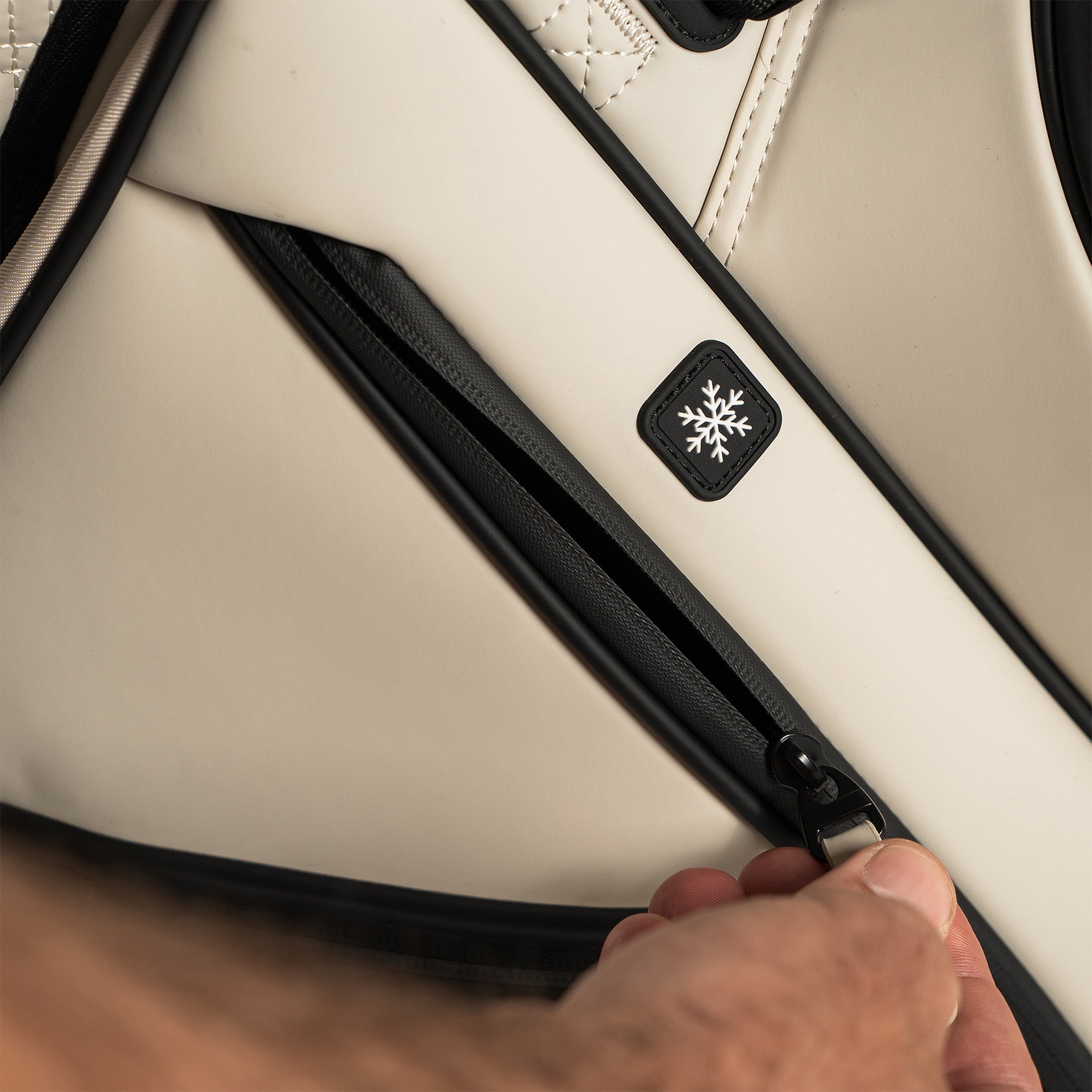 Closeup of a golf bag's cool pocket