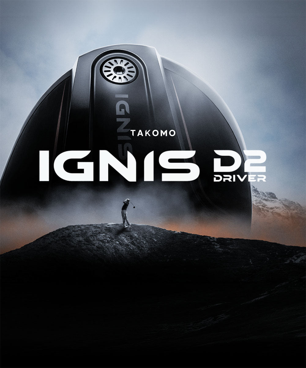 Takomo IGNIS D2 Driver hero graphic with a mountain theme